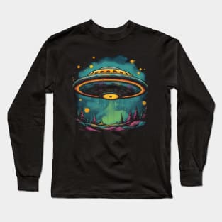 Flying Saucer Ufo Colorful Vintage Style Long Sleeve T-Shirt